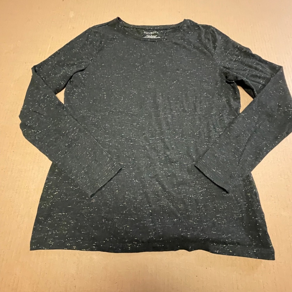 Talbots Womens Small Black Gold Metallic Fleck Long Sleeve Crew Neck Tee Shirt S
